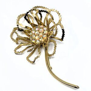 Sarah Coventry Gold Plated Aurora Borealis Flower Brooch